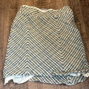 Ann Taylor Tweed A-Line Mini Wool blend Skirt in Cream, Light Blue and Gray Y2K